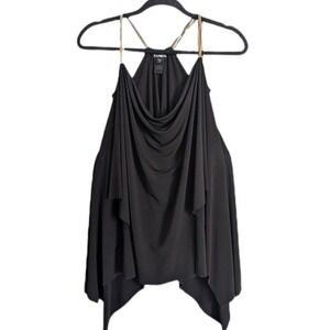 Express Y2K Elegant Draping Asymmetrical Gold Chain Strap Cowl Neck Halter Top